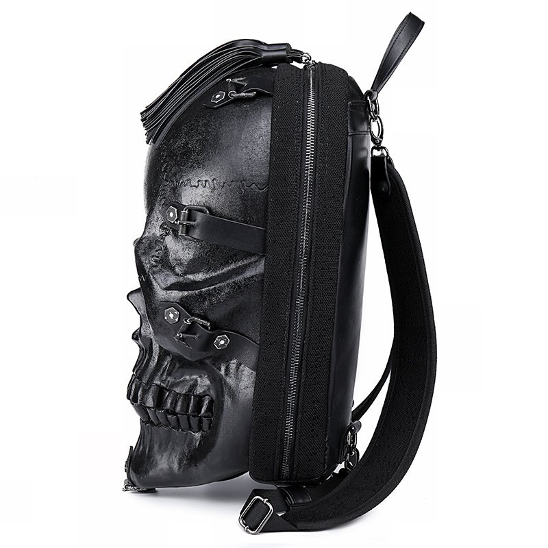 2024 New Fashion PU Large Capacity Halloween Grimace Laptop Backpack Arc Shoulder Strap 3D Embossed Skull Backpack For Men