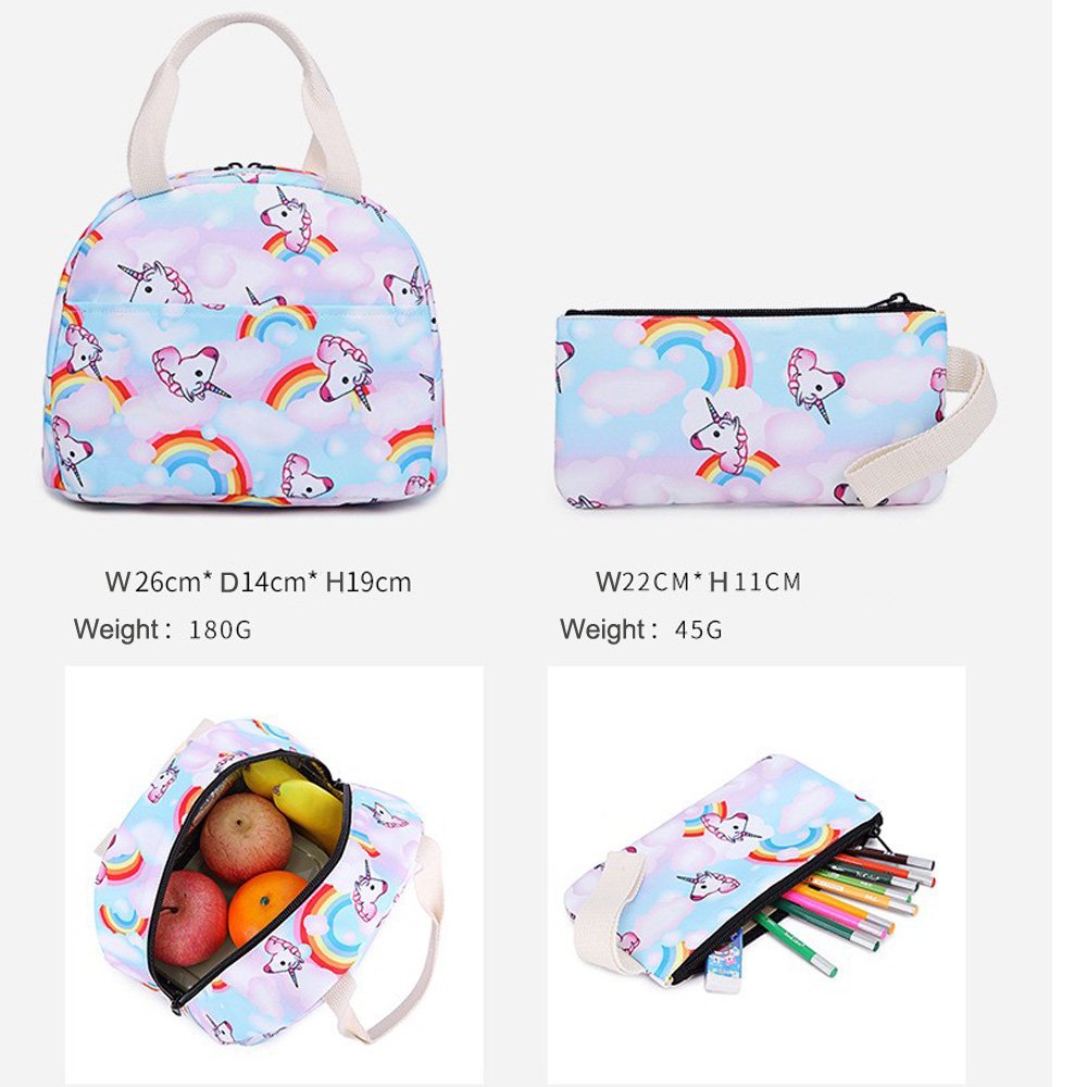 Custom Logo Fashionable Oxford Cotton Colorful Polyester Laptop Backpack Teens Girls School Bags Lunch Bag Pencil Case