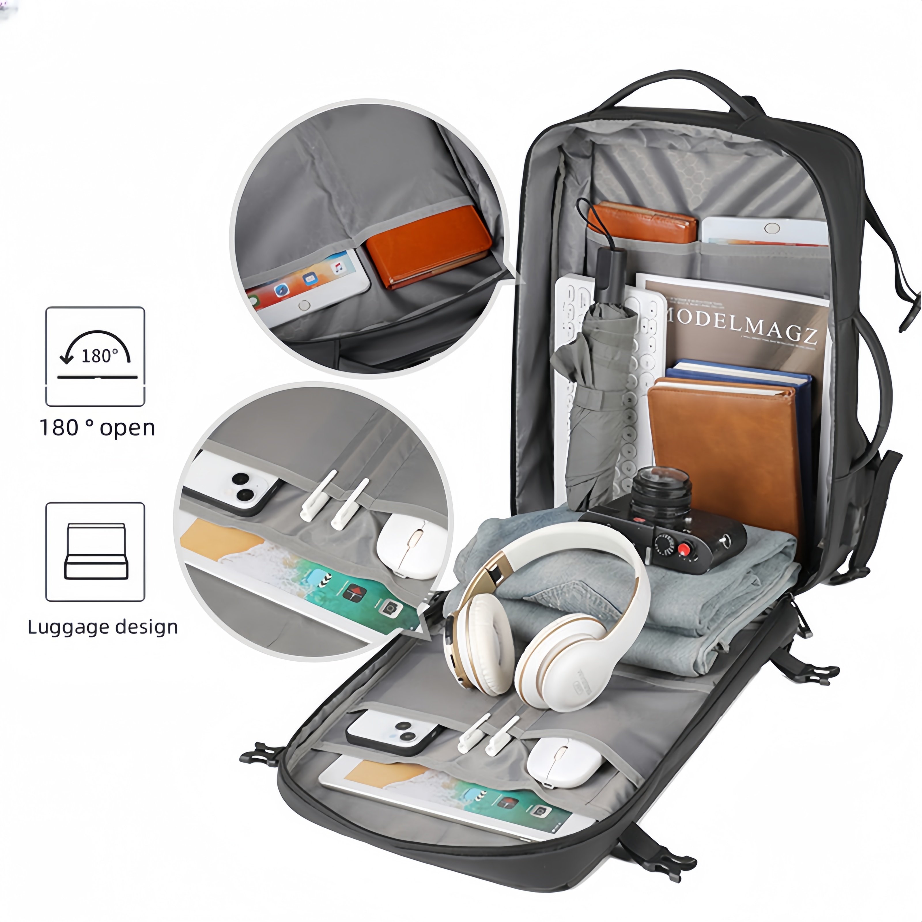 Customizable logo wholesale men's backpack large capacity black gray fashion waterproof business notebook backpack