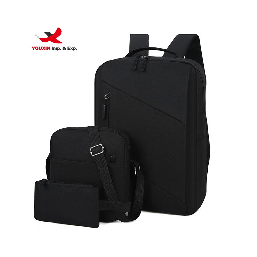 New Style Student School Backpack Three Piece Set Outdoor Men Computer Backpack With USB Charging Port