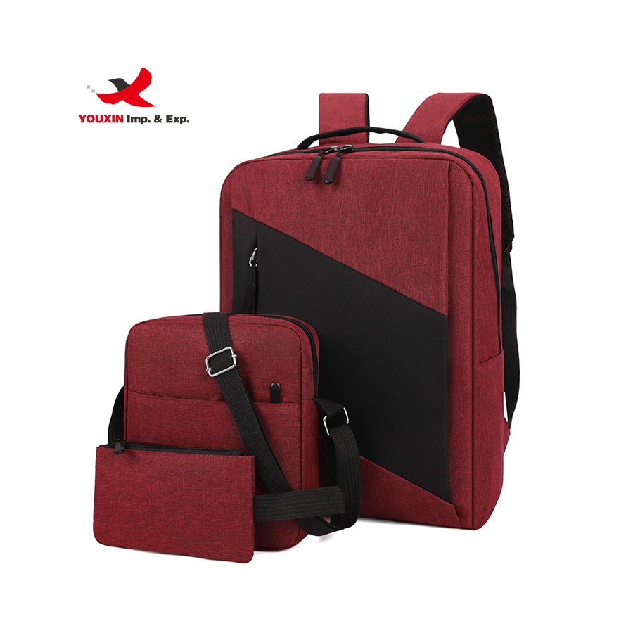 New Style Student School Backpack Three Piece Set Outdoor Men Computer Backpack With USB Charging Port