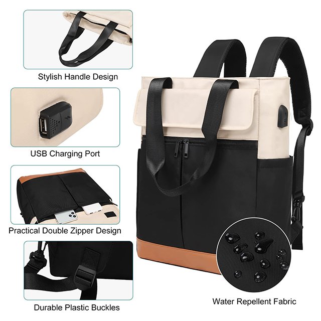 BSCI Custom Women's Convertible Daypack Laptop Backpack Computer Backpack Work Backpack with USB Charging Port
