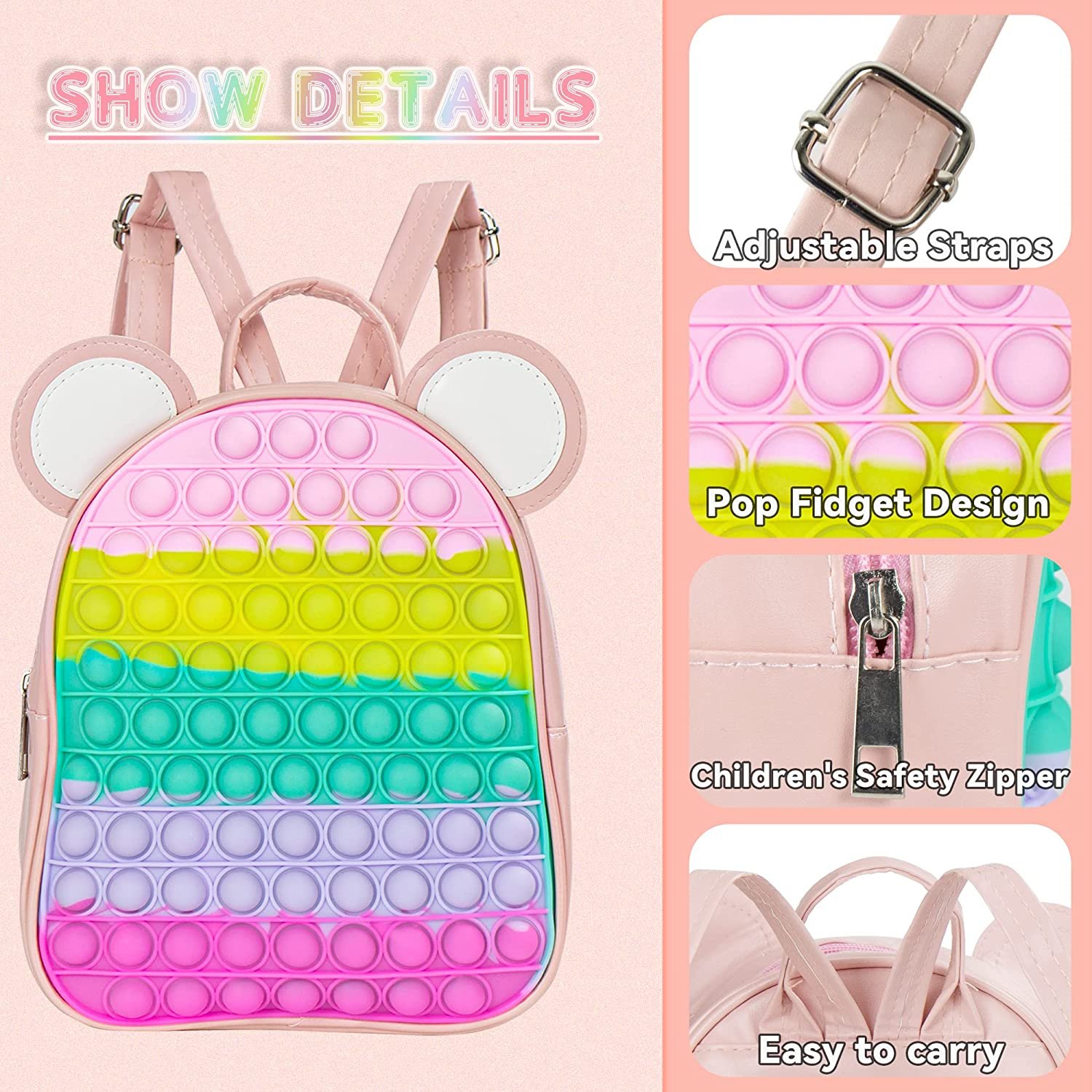 Pop Bag Fidget Backpack,school Supplies,school Backpack for Girls Waterproof Women Fashion Schoolbag Backpack 1pc/opp Bag Zipper