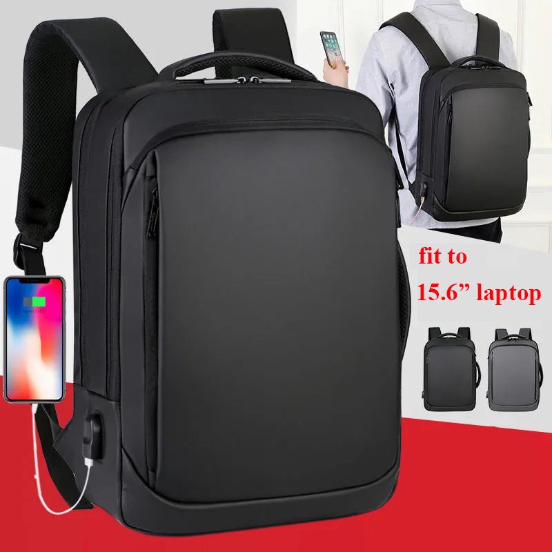 custom black laptop backpack for men business travel slim durable notebook backpack with usb charging port