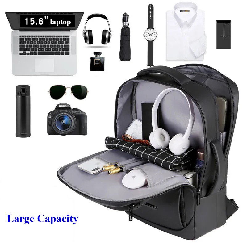 custom black laptop backpack for men business travel slim durable notebook backpack with usb charging port