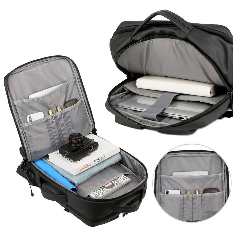 custom black laptop backpack for men business travel slim durable notebook backpack with usb charging port