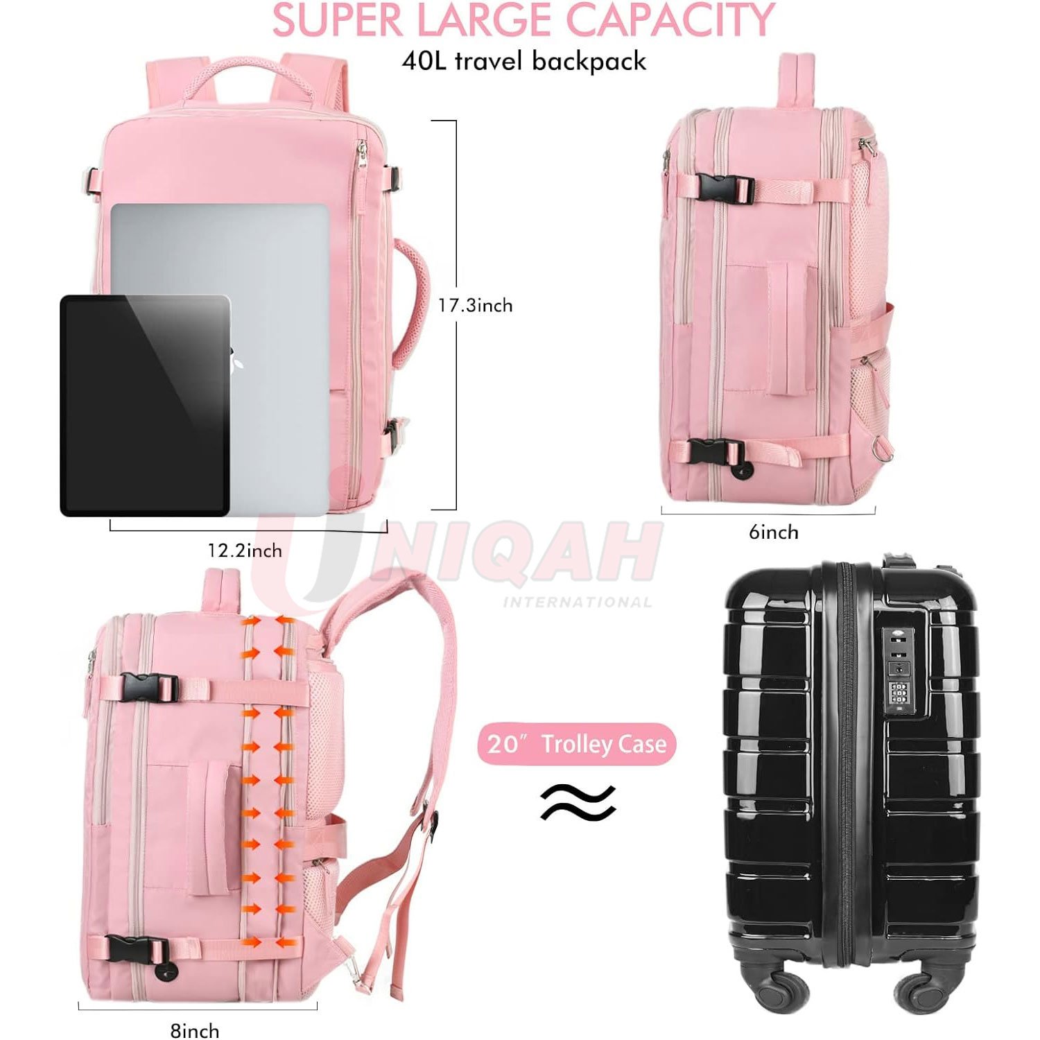Large Travel Backpack for Women,40L Carry Backpack for Airlines 17 inch Laptop Backpack Waterproof Gym Bag Travel