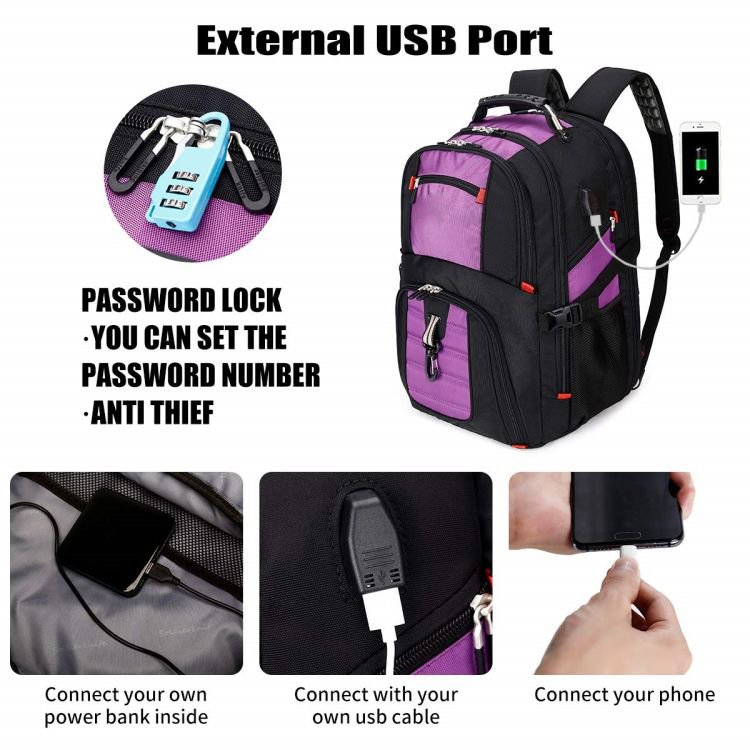 Laptop Backpack with USB Charging Port 52L Travel College Backpack Business Work Bag Fit 17 Inch Laptop