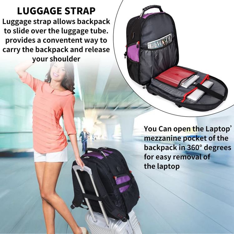 Laptop Backpack with USB Charging Port 52L Travel College Backpack Business Work Bag Fit 17 Inch Laptop
