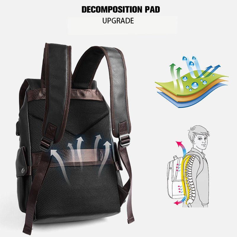 PU Leather Backpack Outdoor School College Bag For Men Laptop Leather Backpack