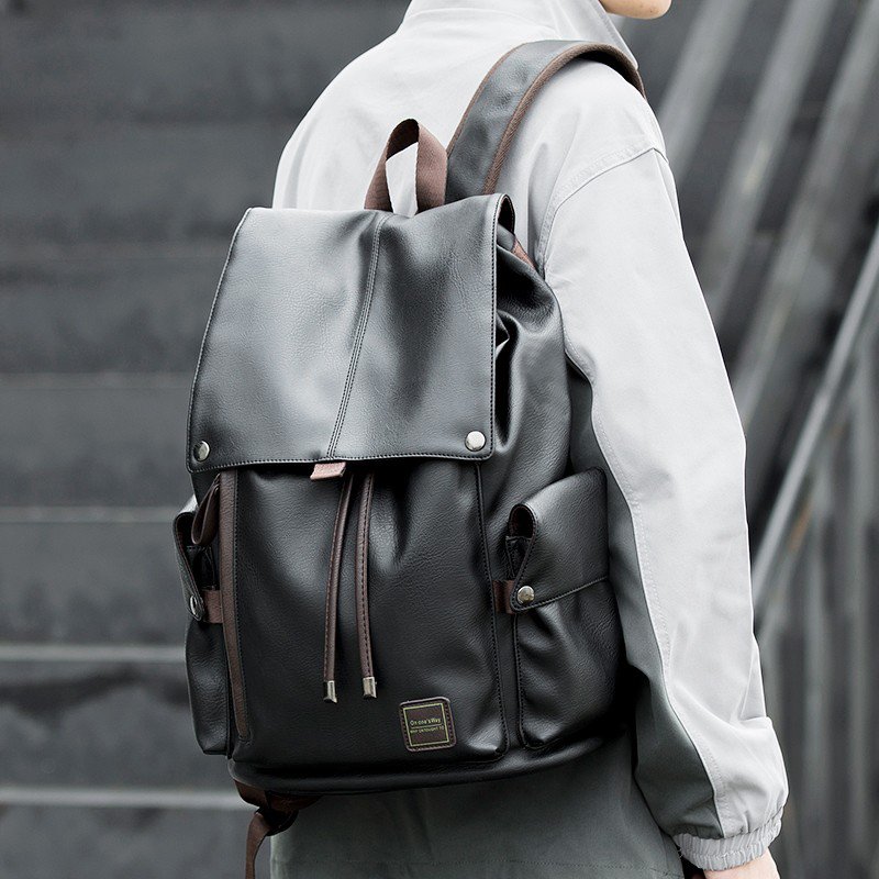 PU Leather Backpack Outdoor School College Bag For Men Laptop Leather Backpack