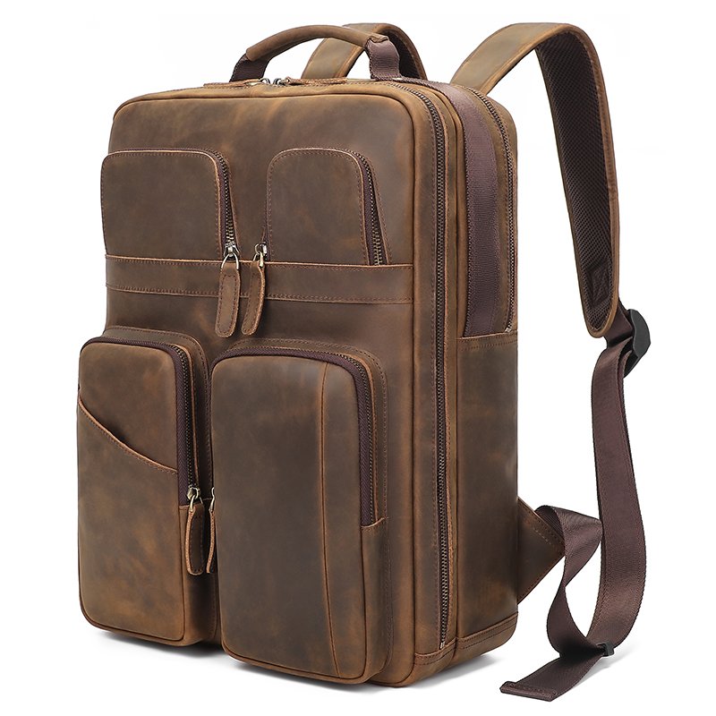 J.M.D Custom LOGO Vintage Pure Cowhide Laptop Back Pack Bag Crazy horse leather Men Genuine Cow Real Leather Backpack
