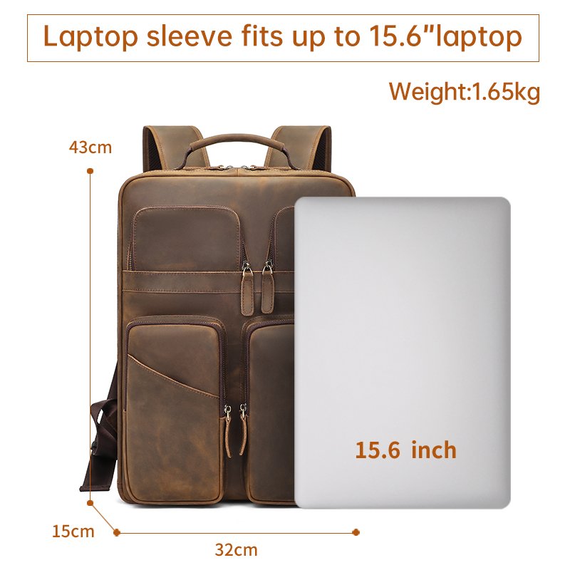 J.M.D Custom LOGO Vintage Pure Cowhide Laptop Back Pack Bag Crazy horse leather Men Genuine Cow Real Leather Backpack