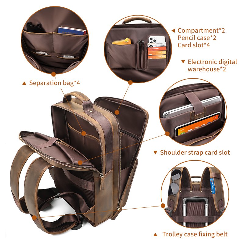 J.M.D Custom LOGO Vintage Pure Cowhide Laptop Back Pack Bag Crazy horse leather Men Genuine Cow Real Leather Backpack