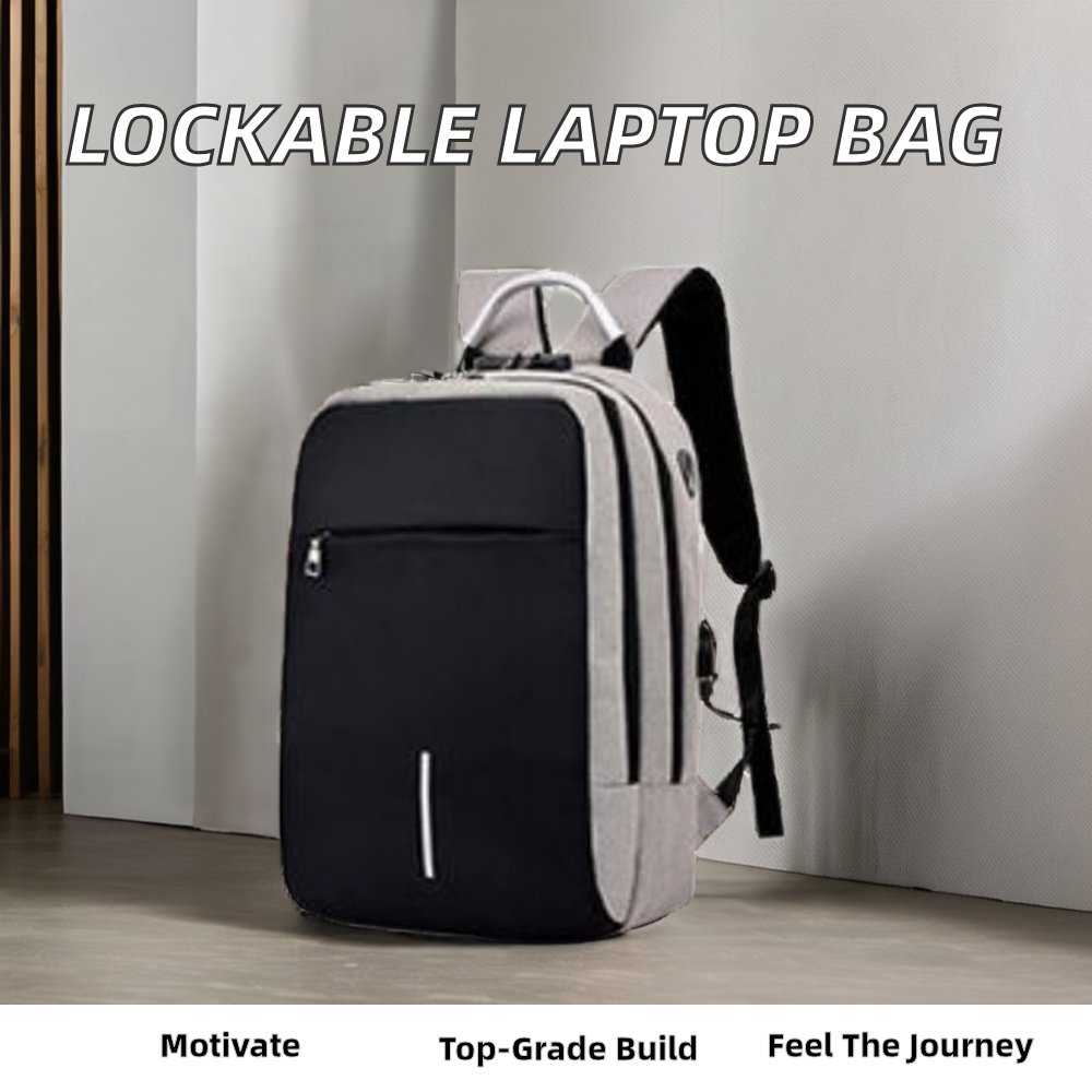 Unisex Anti-Theft Oxford Laptop Backpack with Lock USB Feature Plain Softback College Bag with Polyester Lining Zipper Closure