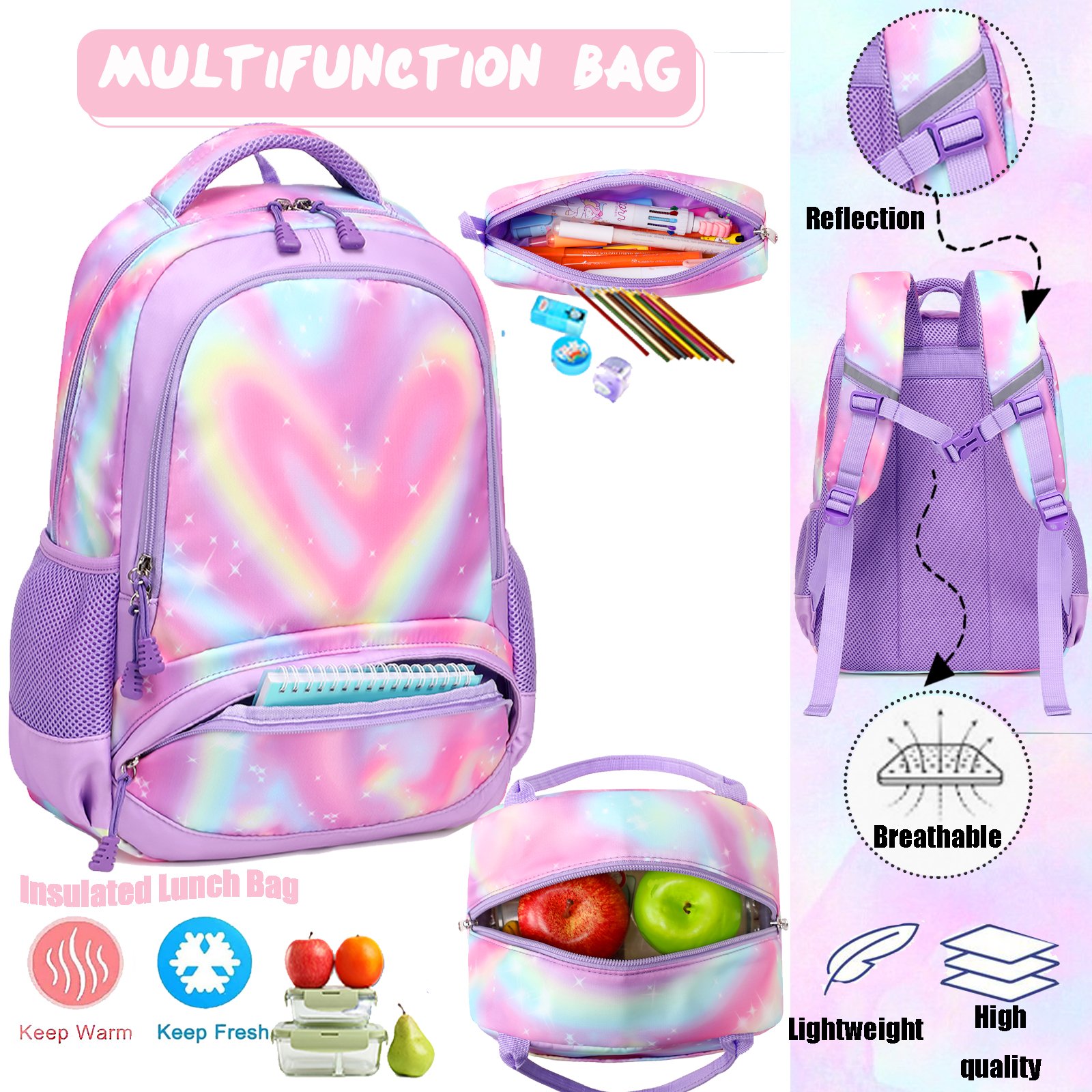Waterproof Children Backpack High Appearance Level Lightweight 3 In 1 Student Backpack Set For Girl