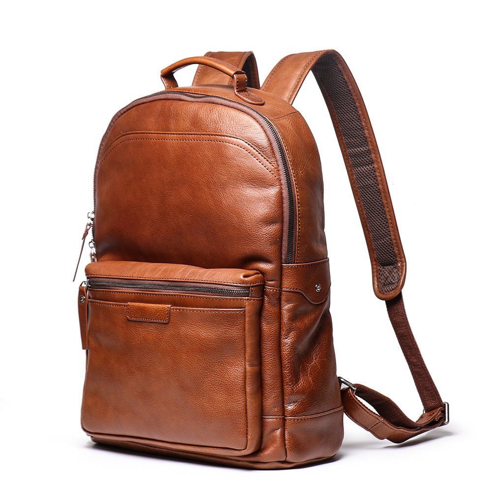 Men's Shoulder Bag First Layer Cowhide Large Capacity Backpack Vegetable Tanned Leather Retro Travel Bag