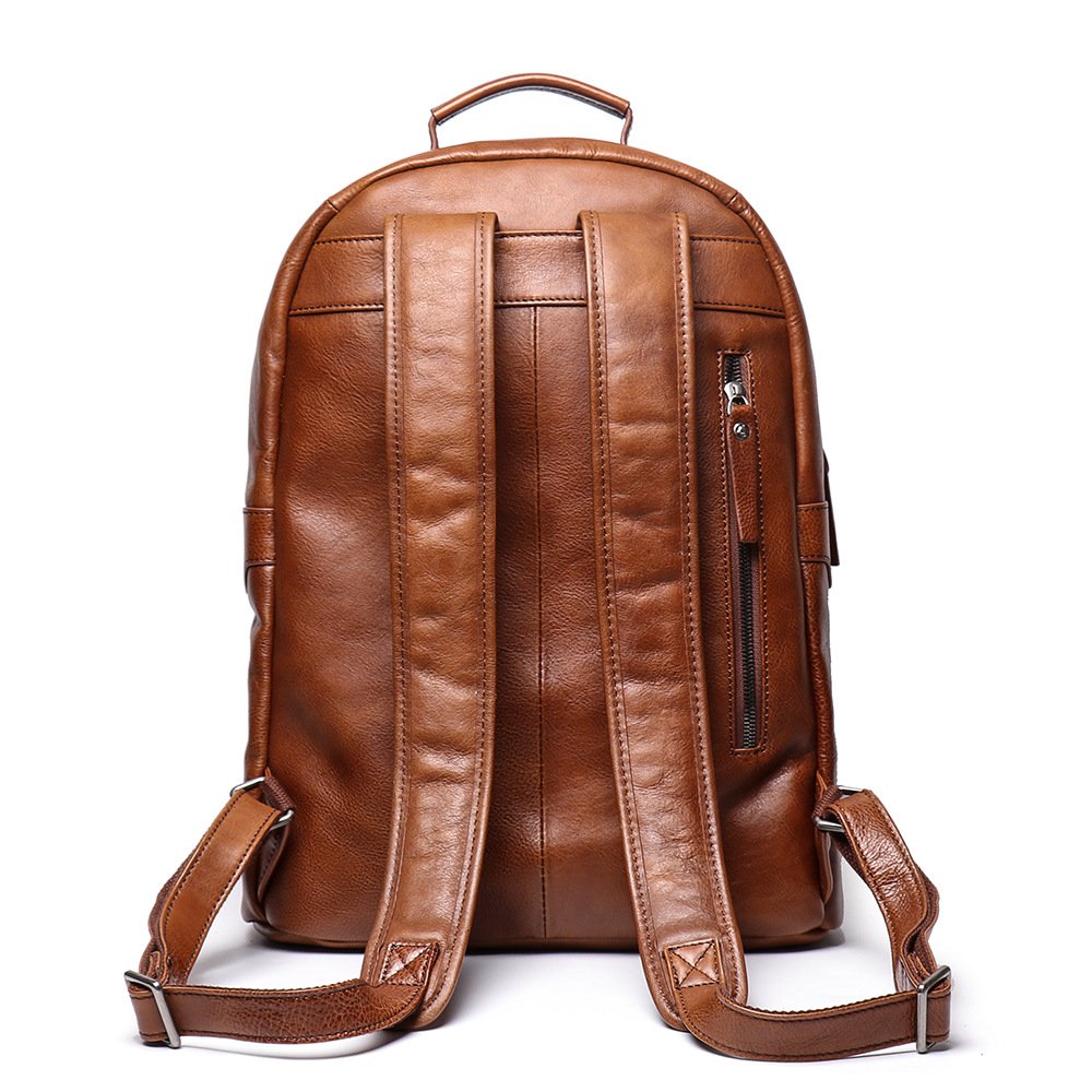 Men's Shoulder Bag First Layer Cowhide Large Capacity Backpack Vegetable Tanned Leather Retro Travel Bag