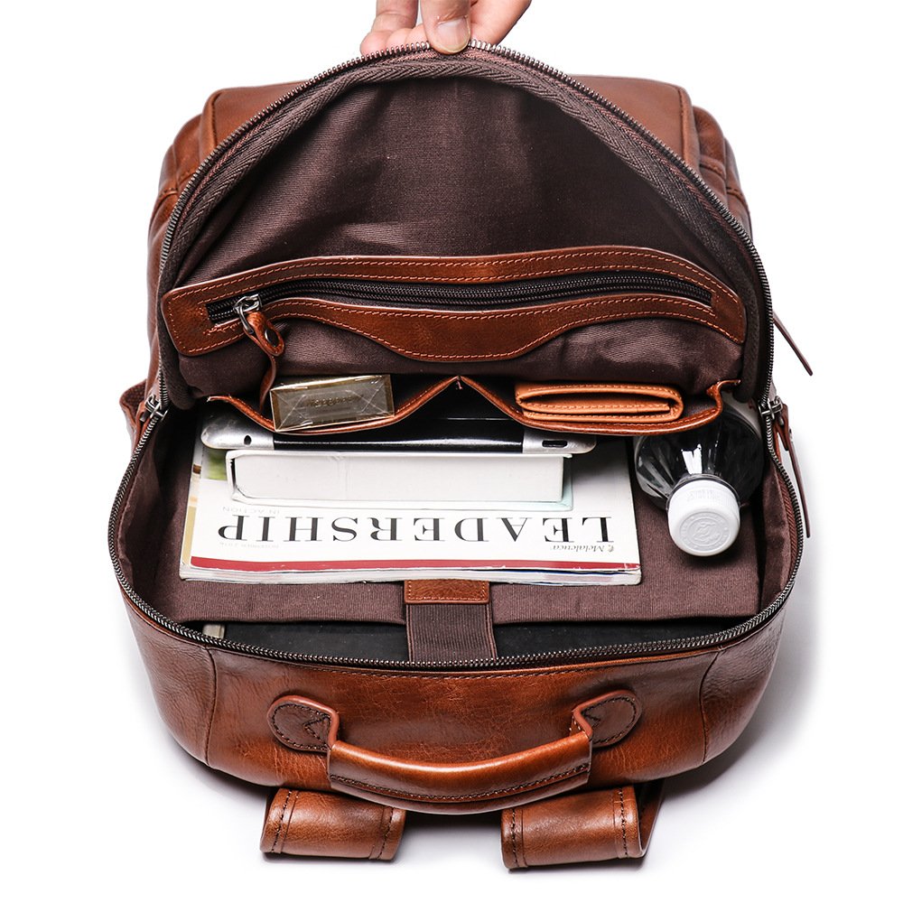 Men's Shoulder Bag First Layer Cowhide Large Capacity Backpack Vegetable Tanned Leather Retro Travel Bag