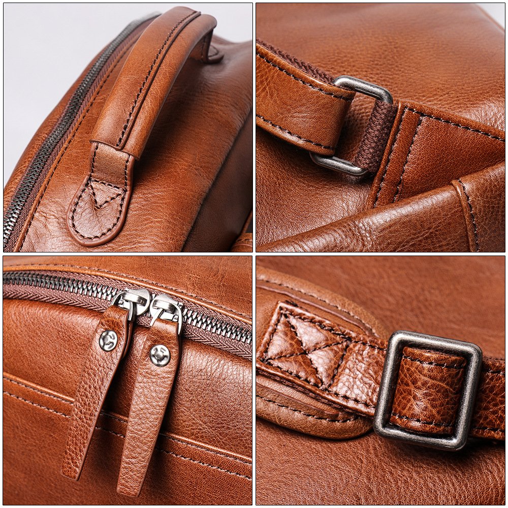 Men's Shoulder Bag First Layer Cowhide Large Capacity Backpack Vegetable Tanned Leather Retro Travel Bag