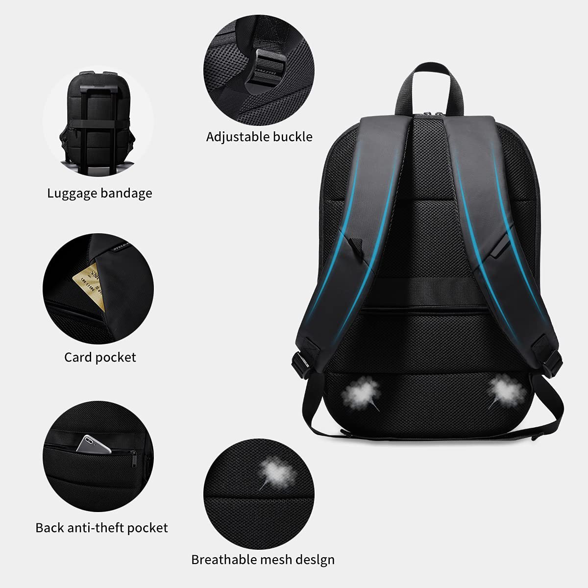 Lightweight 15.6 Inch Expandable Anti-theft Waterproof Laptop Backpack for Leisure School Business