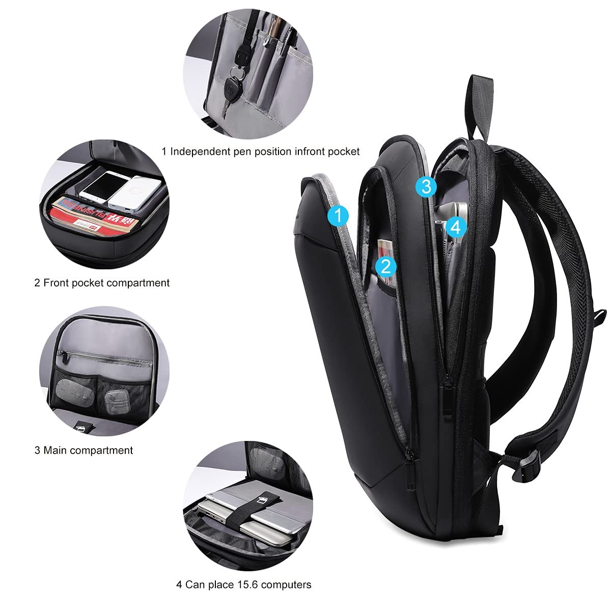 Lightweight 15.6 Inch Expandable Anti-theft Waterproof Laptop Backpack for Leisure School Business