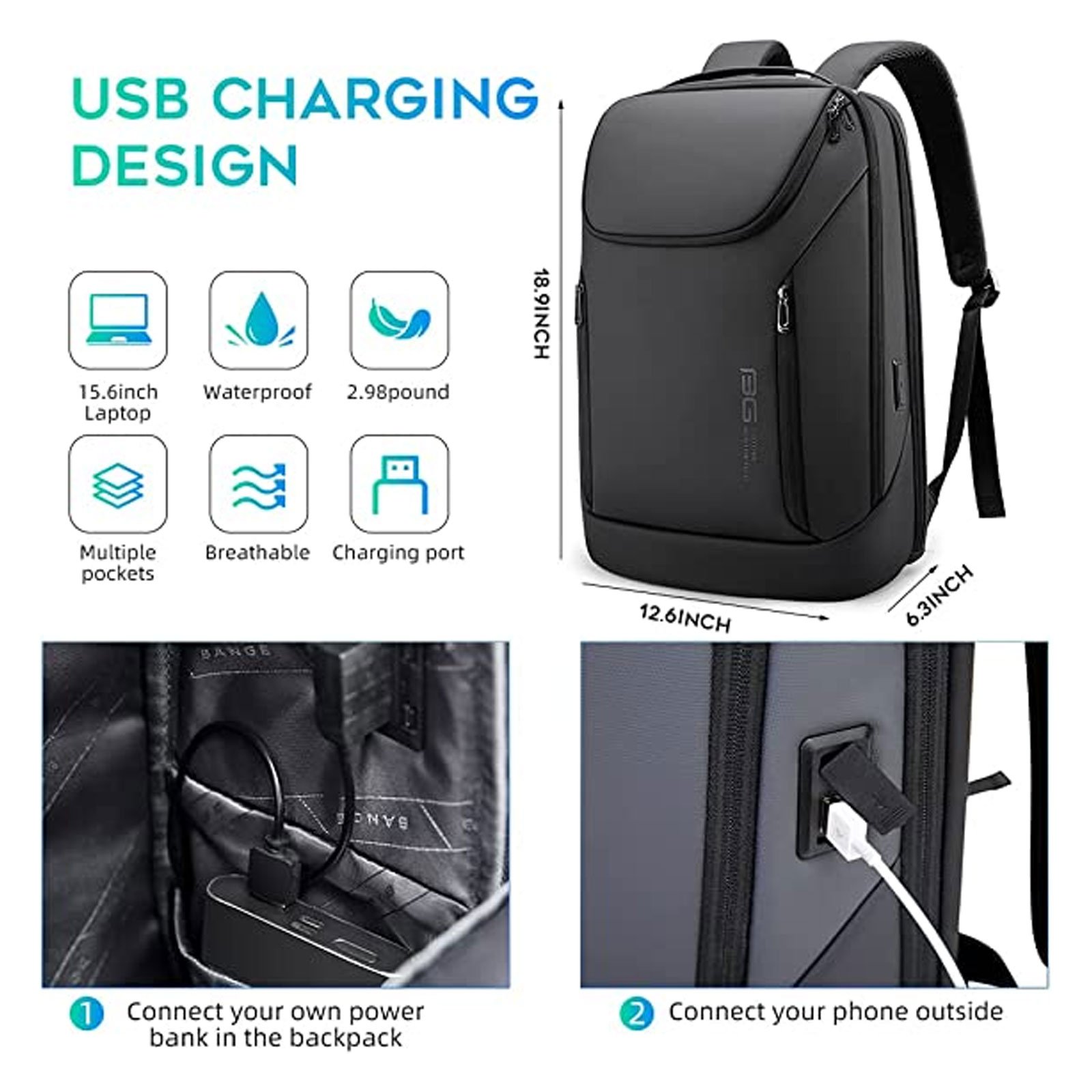 2023 New Waterproof USB Business Laptop backpack for 15.6 inches man Travel Outdoor Leisure Bag