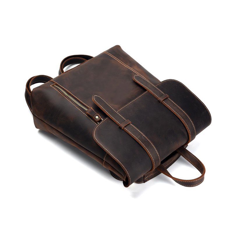 Laptop Bag Backpack for Travelling Pack Genuine Cow Leather Custom Vintage Daily Crazy Horse Leather Custom Logo Waterproof Mens