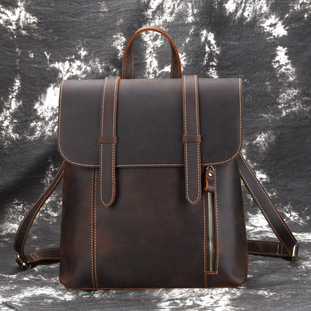 Laptop Bag Backpack for Travelling Pack Genuine Cow Leather Custom Vintage Daily Crazy Horse Leather Custom Logo Waterproof Mens