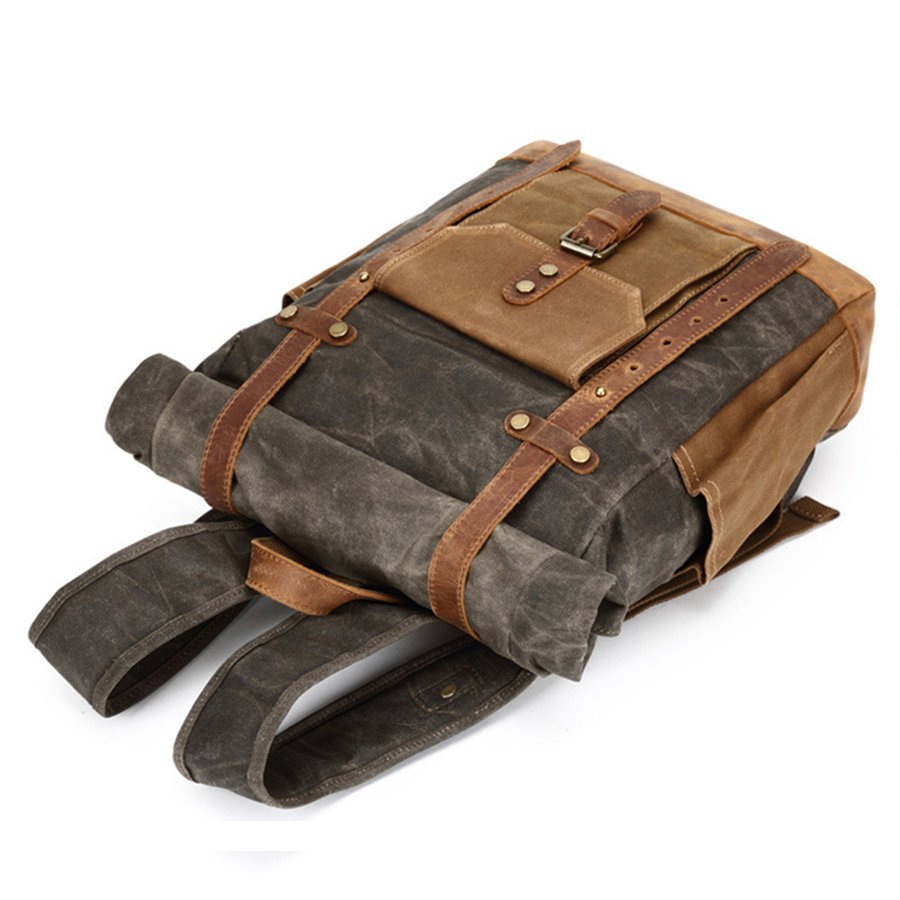 In Stocks Waxed Canvas Rolltop rucksack Leather backpack men Roll top laptop backpack