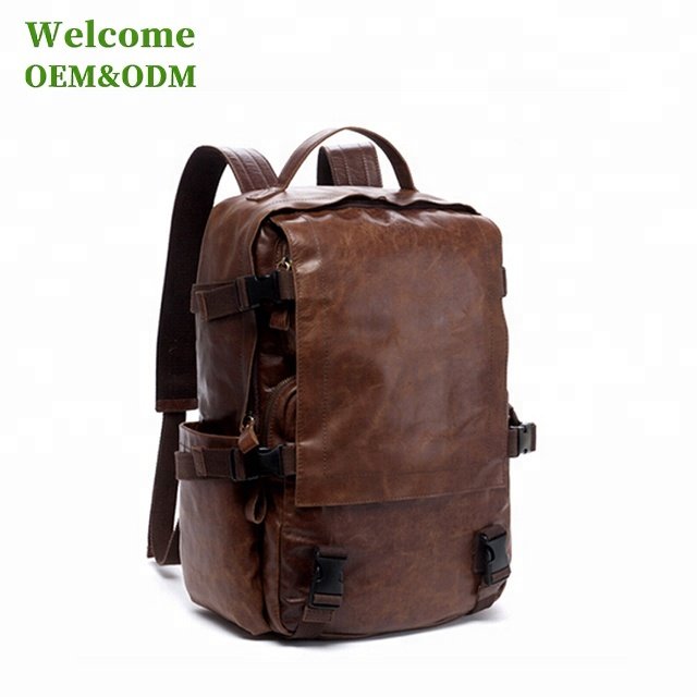 BSCI LVMH custom brown genuine vintage waterproof notebook leather backpacks laptop backpacks for men