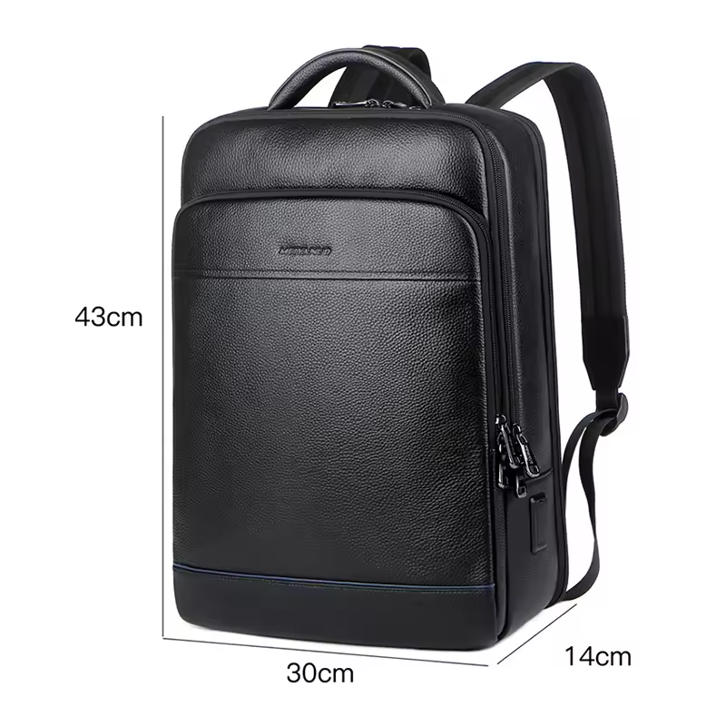 Wholesale High Quality Luxurious Waterproof Black Business Large Capacity Expandable Genuine Leather Laptop Backpack For Men