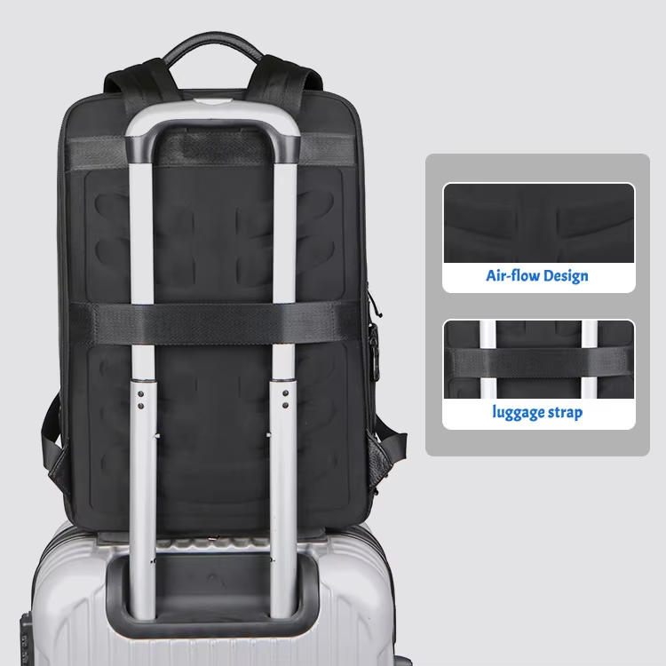 Wholesale High Quality Luxurious Waterproof Black Business Large Capacity Expandable Genuine Leather Laptop Backpack For Men