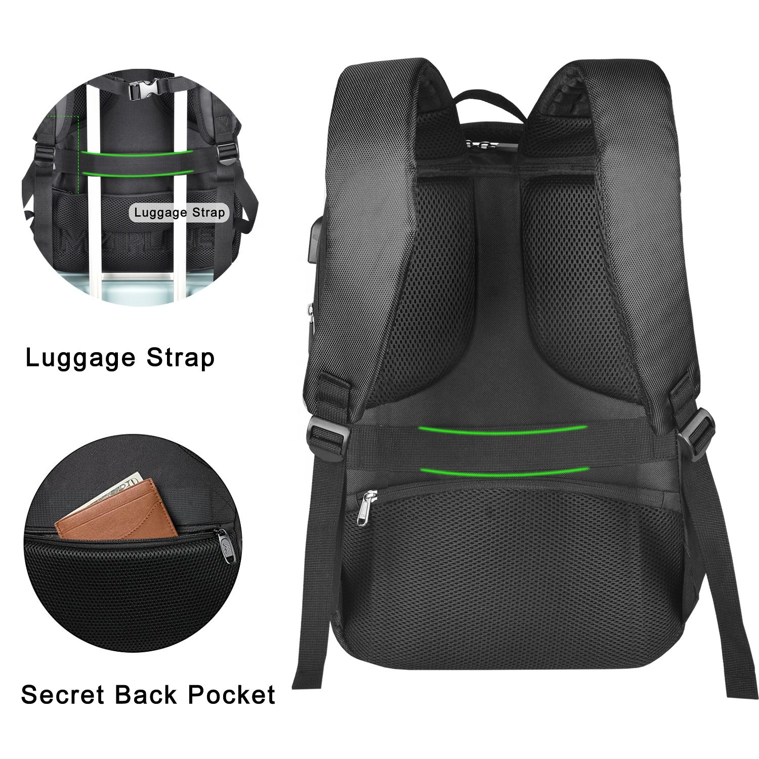 Custom Logo Stylish Business Travel Laptop Backpack Bag with USB Charging Port for Men Women School