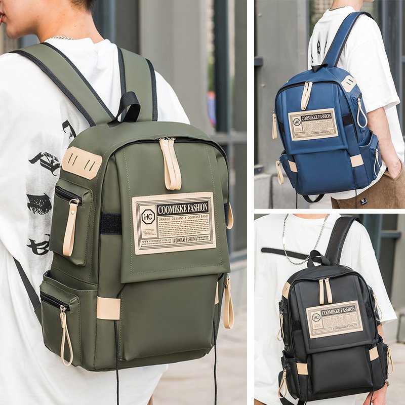 2022 leisure unisex backpack rucksack green waterproof PU knapsack bagpack with multi function pockets