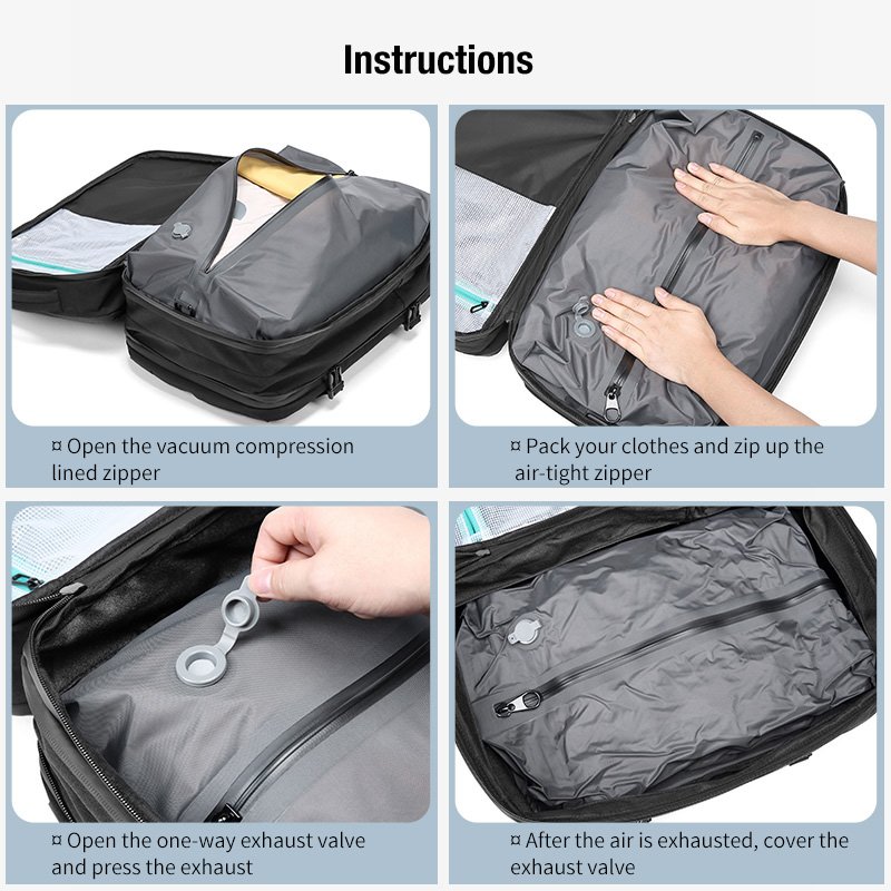 RZTX luxury business waterproof airback outdoors vacuum compression backpack laptop travel backpack for men