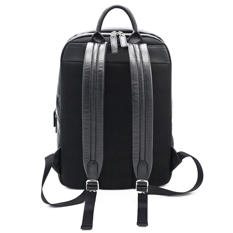 Factory Custom High End Soft Real Black Genuine Real Cow Leather Business Laptop Backpack Men