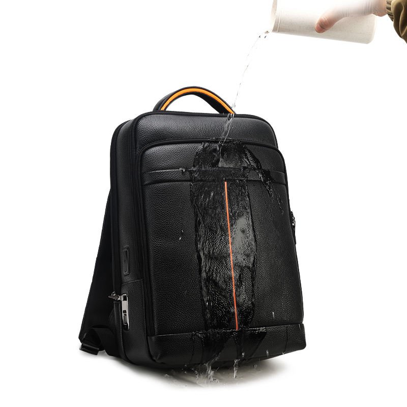 Manufacturers Custom Logo Waterproof Backpack Anti Theft Notebook Genuine Leather Smart Fingerprint Lock Laptop Backpack