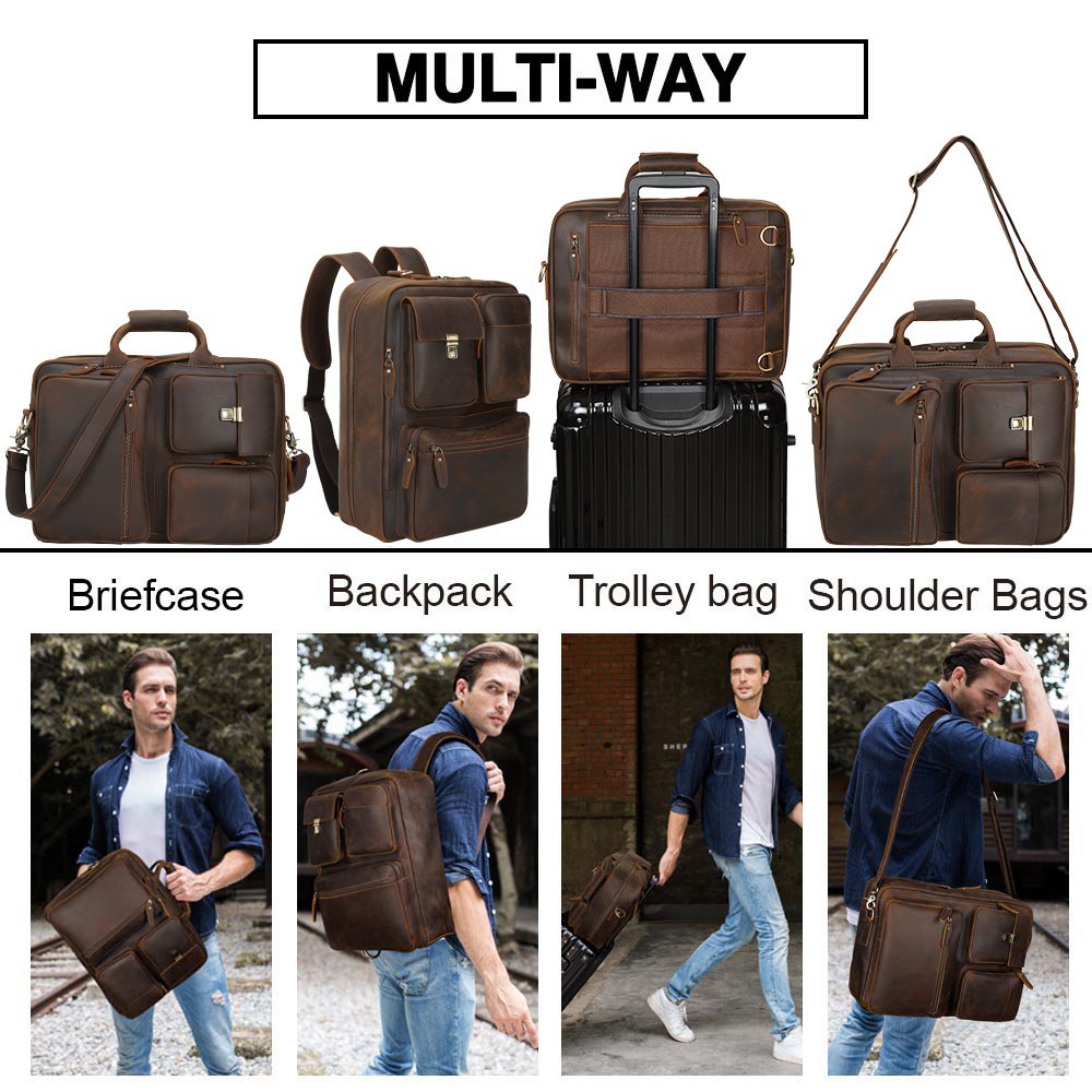 Men's Travel Business Computer Notebook Backpack Leather Back Pack School Bag Laptop Backpack Cowhide Shoulder Briefcase Bag