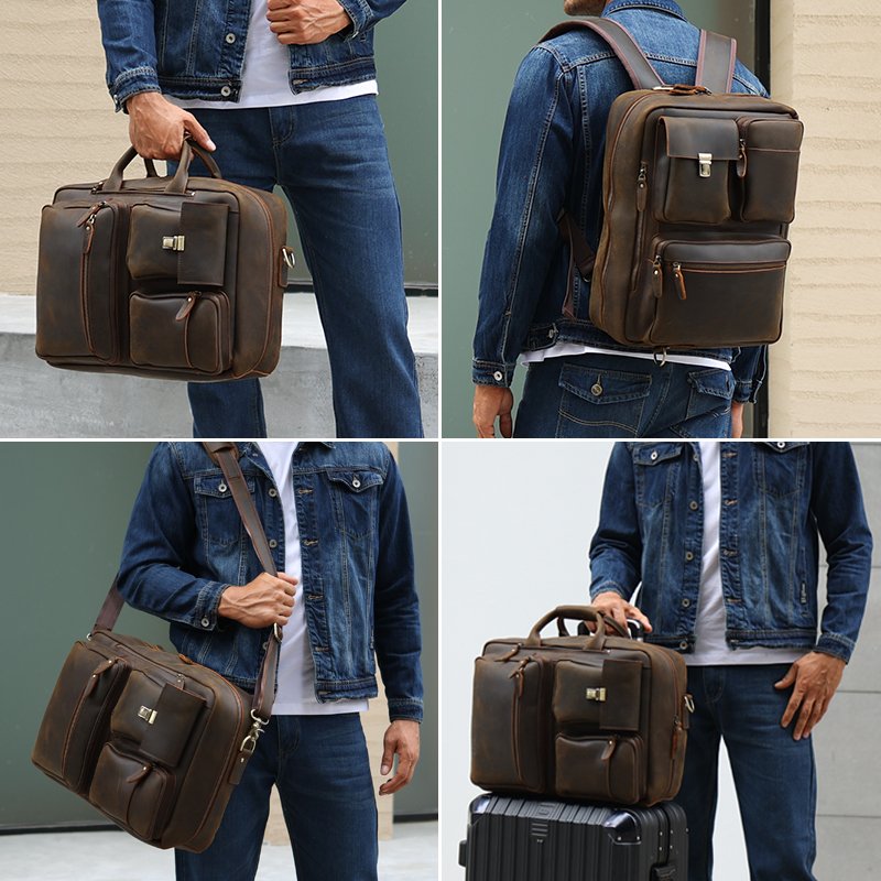 Men's Travel Business Computer Notebook Backpack Leather Back Pack School Bag Laptop Backpack Cowhide Shoulder Briefcase Bag