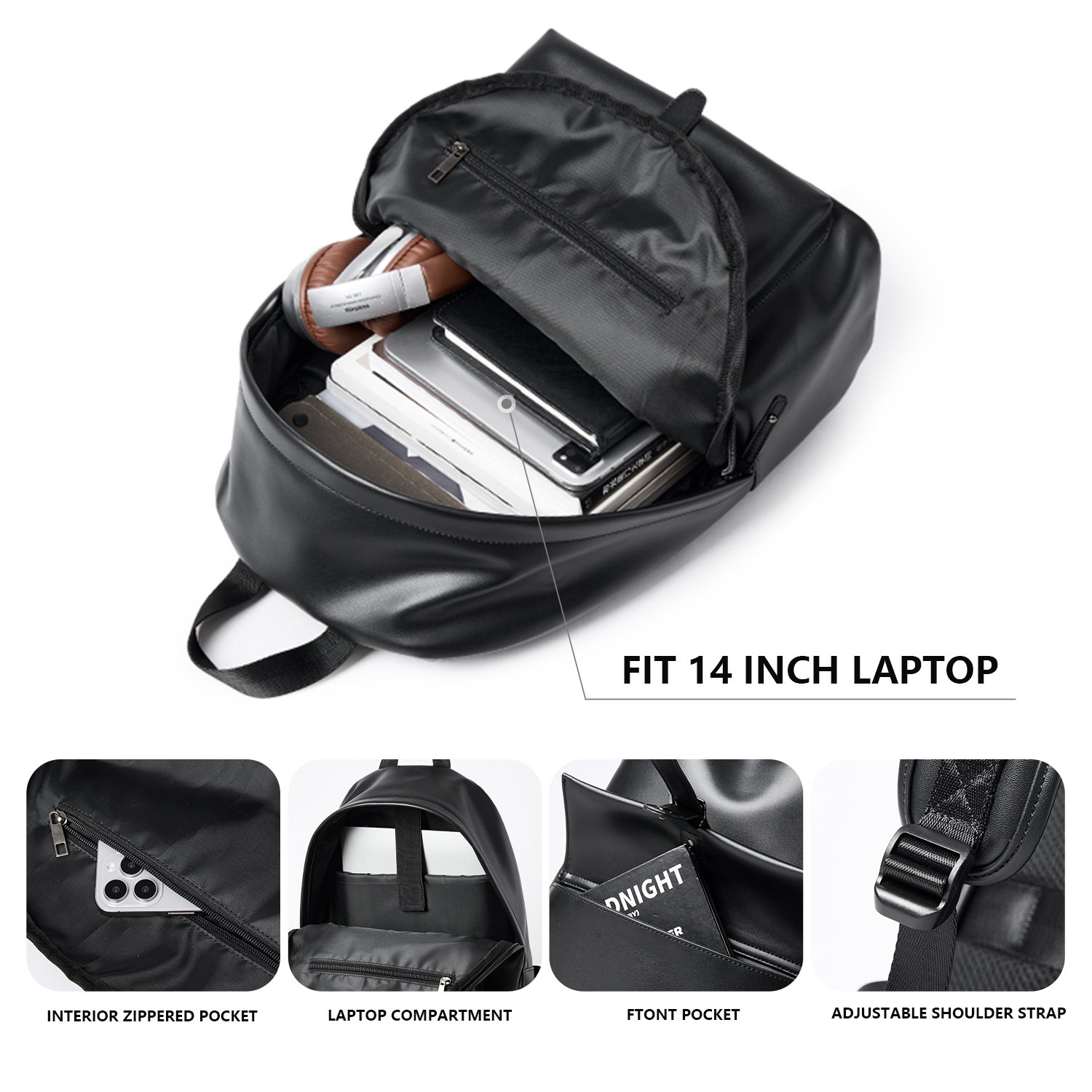 MOYYI Eco PU Leather Bags For Men Laptop Bag Business Travel Men's Leather Backpacks