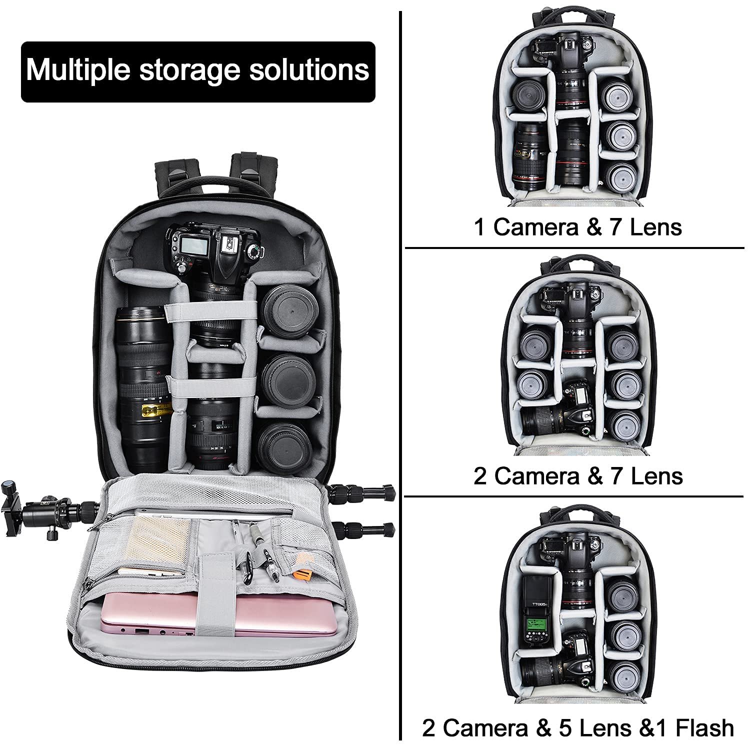 Cwatcun D10 Large15.6 Laptop DSLR Rain Cover Tripod Holder USB Waterproof Photography Backpack Video Camera Backpack