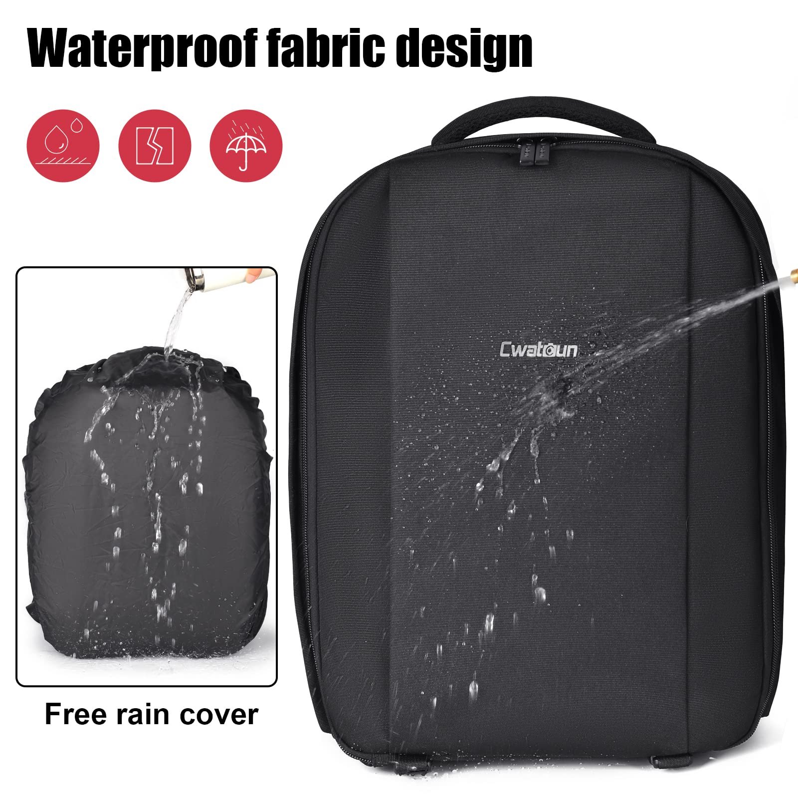 Cwatcun D10 Large15.6 Laptop DSLR Rain Cover Tripod Holder USB Waterproof Photography Backpack Video Camera Backpack