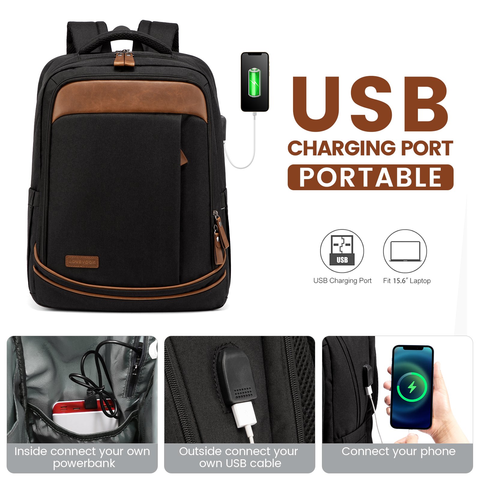 LOVEVOOK Waterproof Business Laptop backpack for Man Travel Outdoor Sports Bag custom 15.6 17in laptop backpack with USB Port