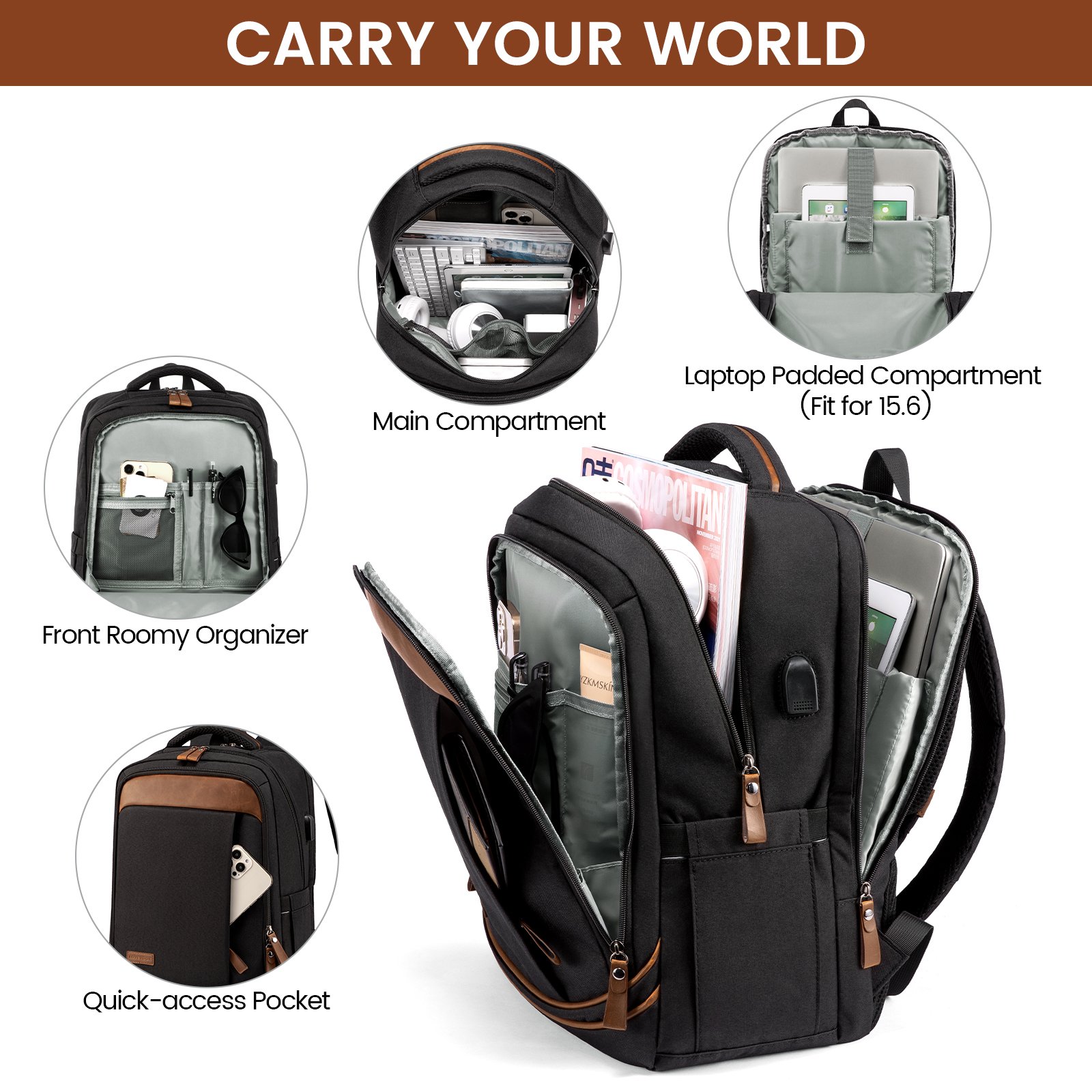 LOVEVOOK Waterproof Business Laptop backpack for Man Travel Outdoor Sports Bag custom 15.6 17in laptop backpack with USB Port