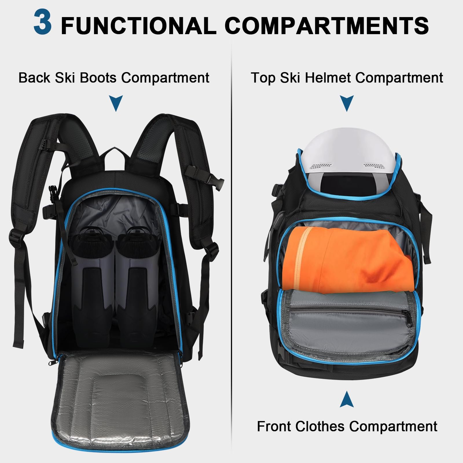 Outdoor Backpack Ski Boot Bag 50L Travel Backpack Large Capacity Waterproof Bag For Ski, Outdoor, Climbing, Hiking