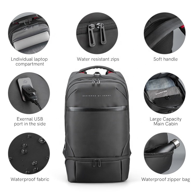 Kingsons simple modern backpack business travel bag with USB charging port waterproof polyester fashion computer bag for 15.6