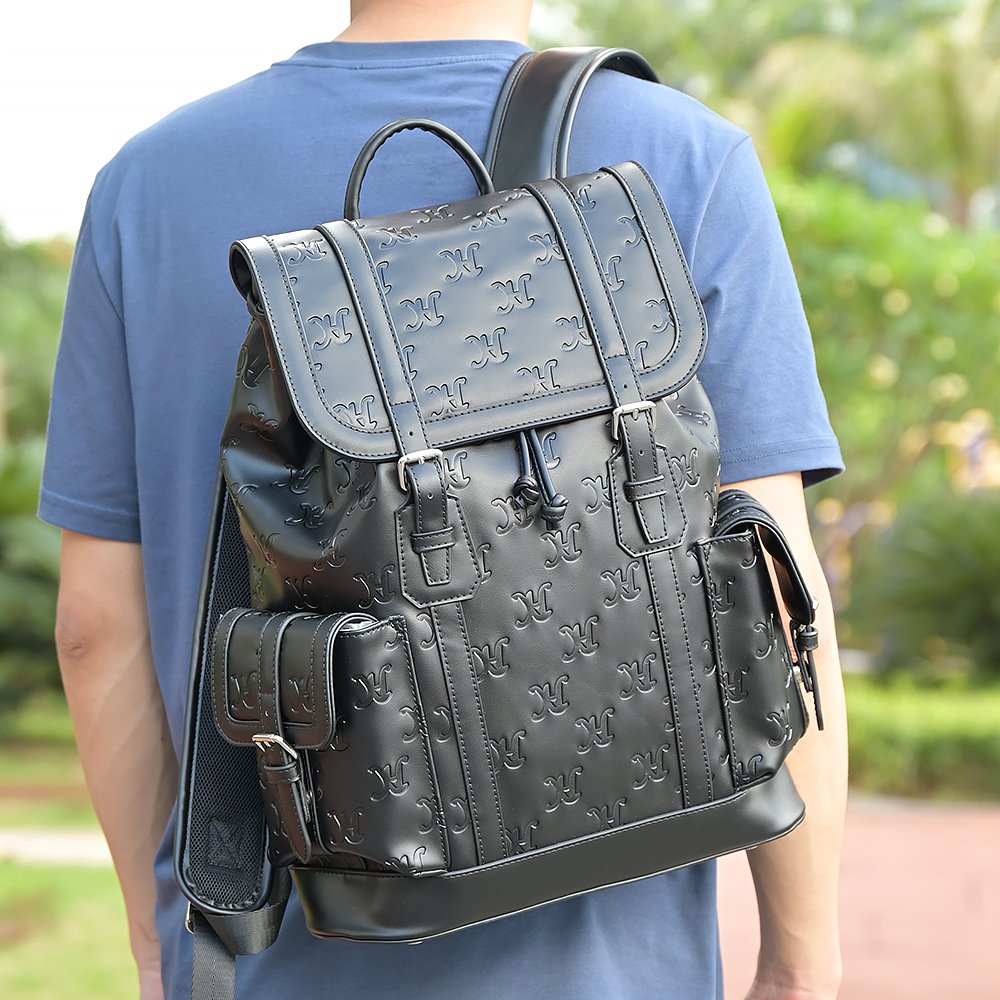 Fashion College Backpack Bags Waterproof Vegan Pu Leather School Custom Men Portable Customized Designs 100 Pcs