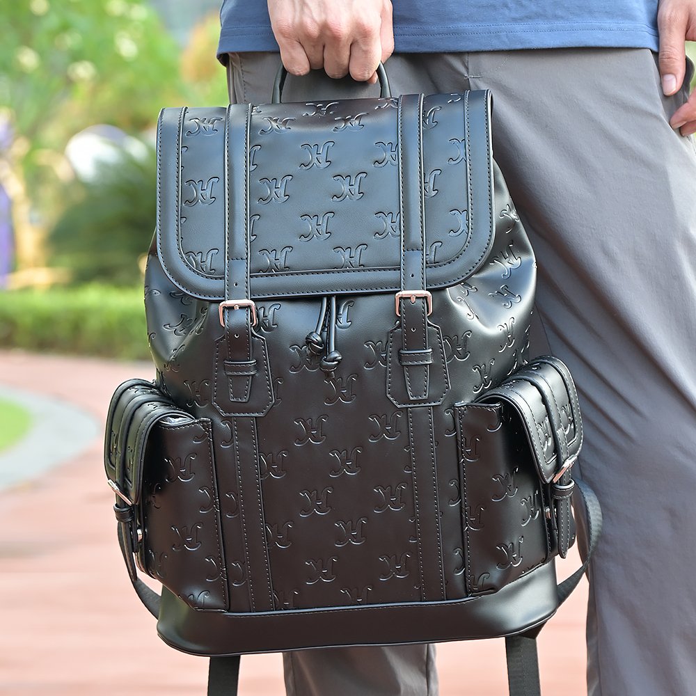 Fashion College Backpack Bags Waterproof Vegan Pu Leather School Custom Men Portable Customized Designs 100 Pcs