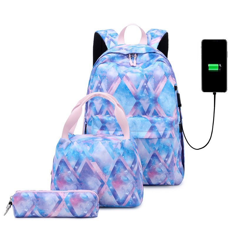 Fashion School Bag Lunch Bag Pencil Case Sets Custom Logo School Bag Backpack Waterproof Travel Laptop Backpack with USB
